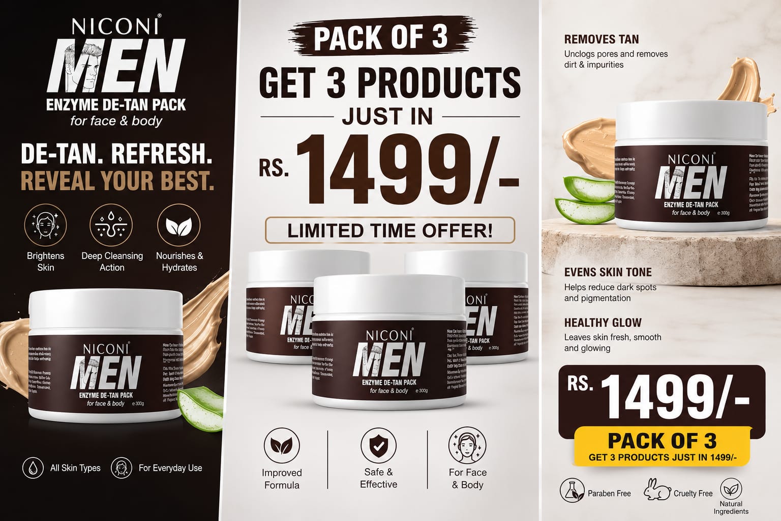 Niconi Men & Women Enzyme De-Tan Pack For Face & Body